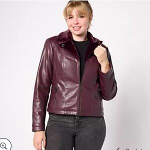 Faux Leather Jacket with Plush Fur Collar • Warm • Plus Size 3X